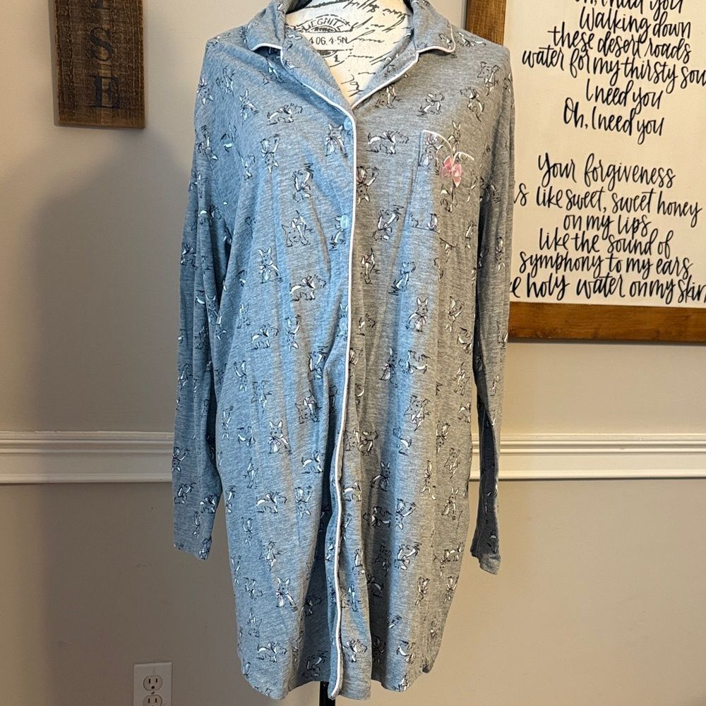 Laura Ashley Gray Nightshirt with Dog Design